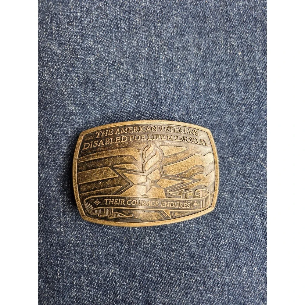 American Veterans Dimpled Military Brass Belt Buckle - Patriotic USA